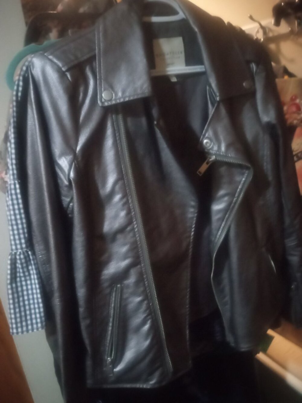 Bagatelle pleather moto jacket silver